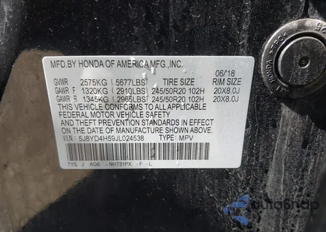 2018 Acura Mdx Technology Package Acurawatch Plus Pkg z USA, uszkodzony, nr VIN 5J8YD4H59JL024538